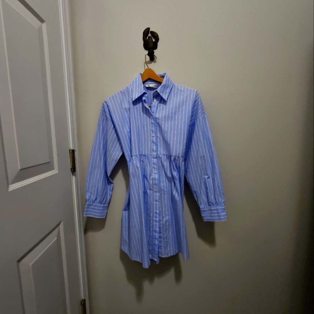 ZARA BLUE/WHITE STRIPED SHIRT DRESS SIZE MEDIUM